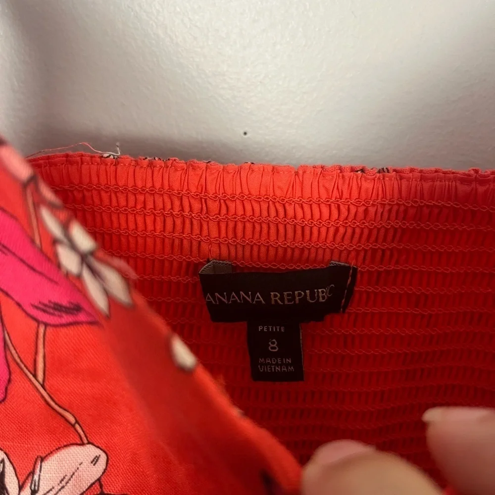 Banana Republic Light Red Floral Linen Blend Wide Leg Cropped Jumpsuit size 8P